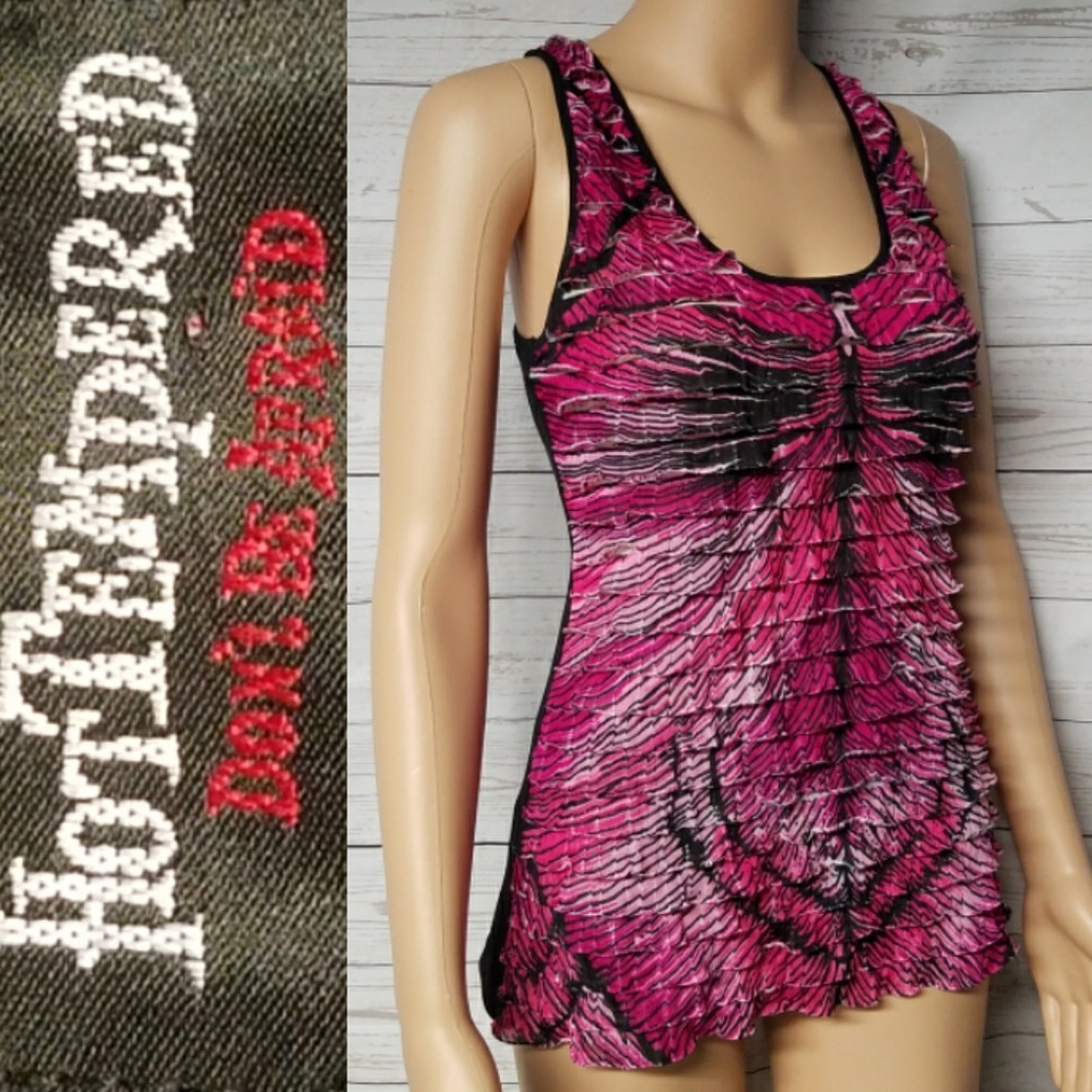 HOT TEMPERED Colorful Abstract Ruffle Down Summer Racerback - Picture 3 of 9